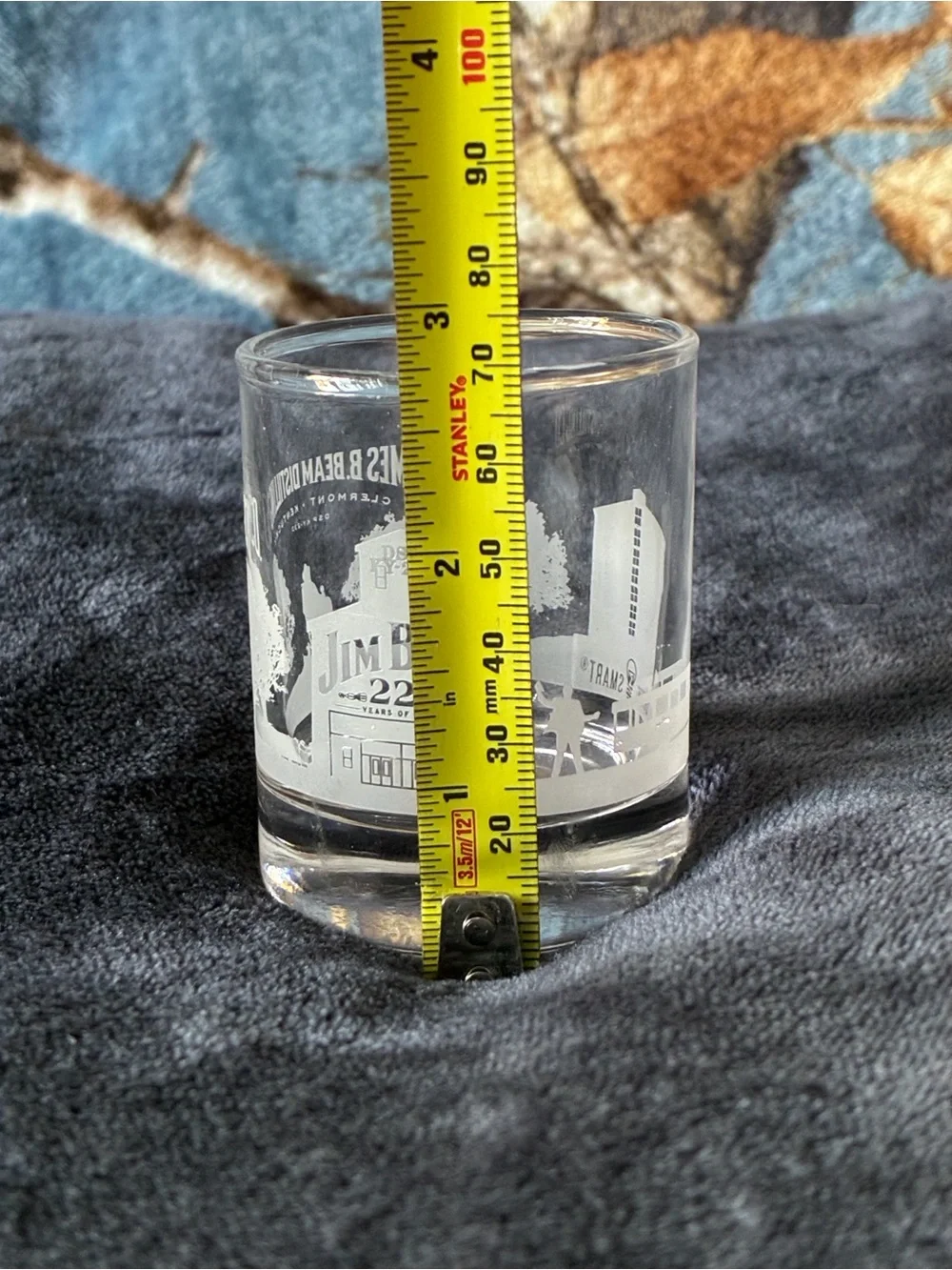 Jim Beam Clear Glass Shot Glass W/White design, Collector 225 Years W/Family